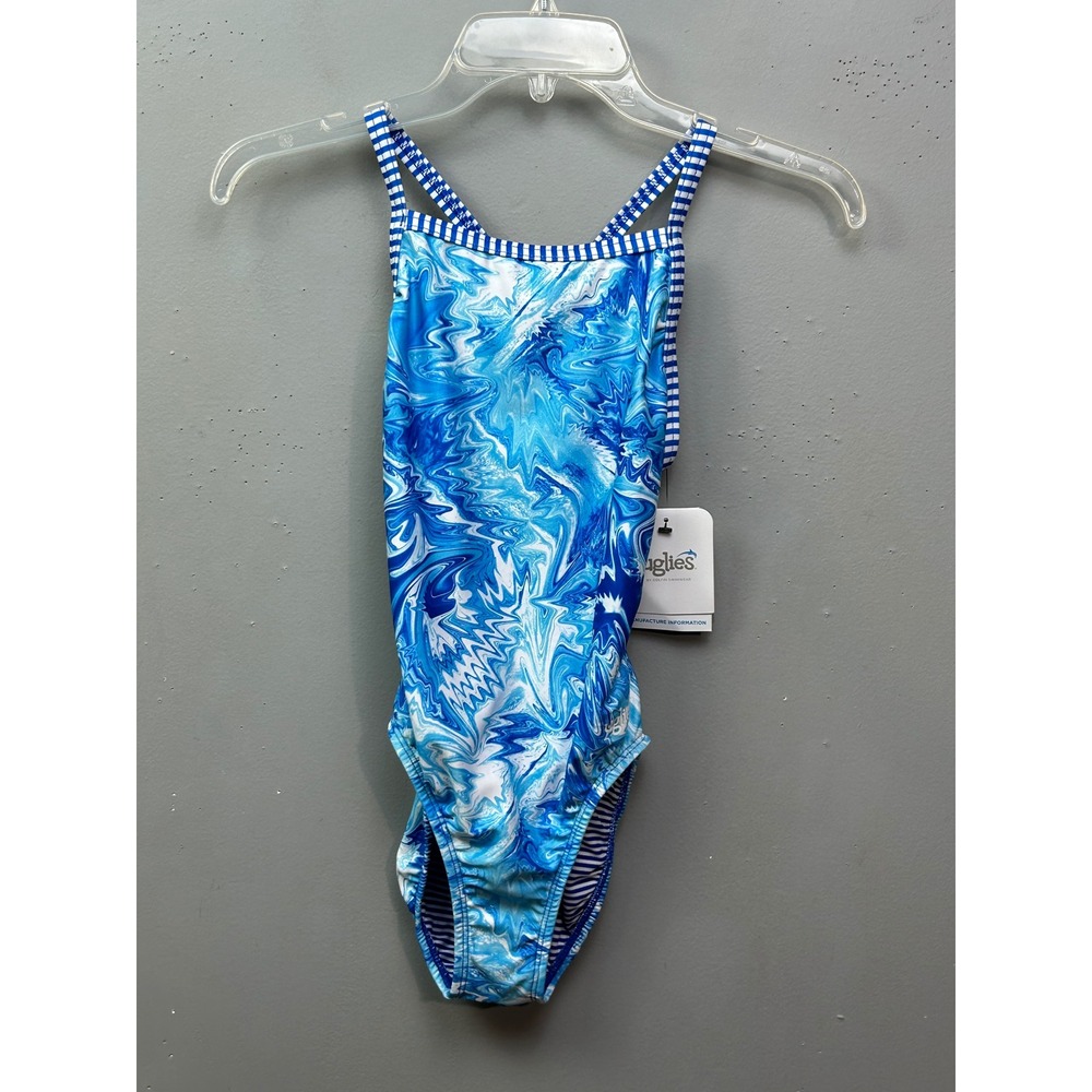 Dolfin Swimwear Women 32 Small Blue Uglies Marble V-Back Training 1 Piece Suit